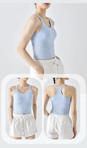 Miniatura 7 de sphinx cat - Camiseta corta de entrenamiento para mujer, camiseta sin mangas, acanalada, con espalda cruzada y brasier integrado