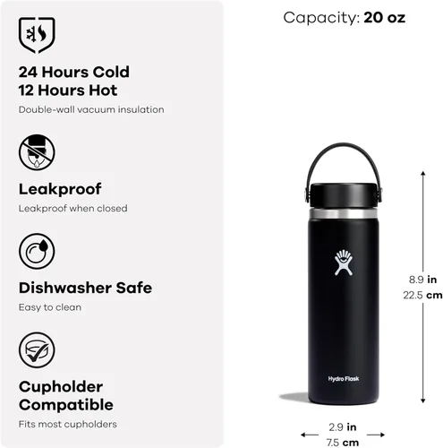 Miniatura 6 de Hydro Flask - Botella de agua de acero inoxidable aislada - Boca ancha con tapa flexible, sin derrame, a prueba de fugas y rellenable en 20 oz