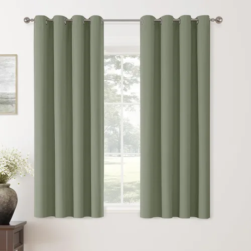 Miniatura 106 de ChrisDowa Cortinas 100% Opacas de Abedul Sólido de 45 Pulgadas de Largo, 2 Paneles para Dormitorio y Sala de Estar, Estilo Granja Oscurecedoras