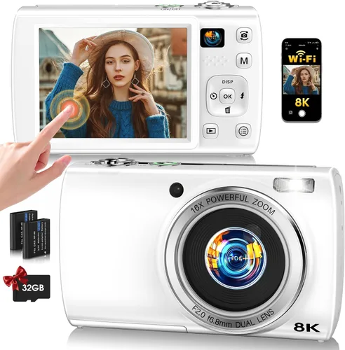 Miniatura 9 de Cámara digital 8K para fotografía, cámara de vlogging WiFi de 88MP para YouTube con doble lente, pantalla táctil, enfoque automático antivibración