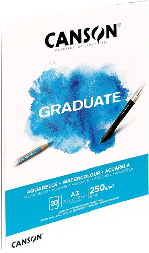 Miniatura 2 de CANSON Papel A3 de Acuarela Graduada de 8.82 oz/m², prensado en frío, lado corto pegado, 20 hojas blancas naturales, ideal para estudiantes artistas