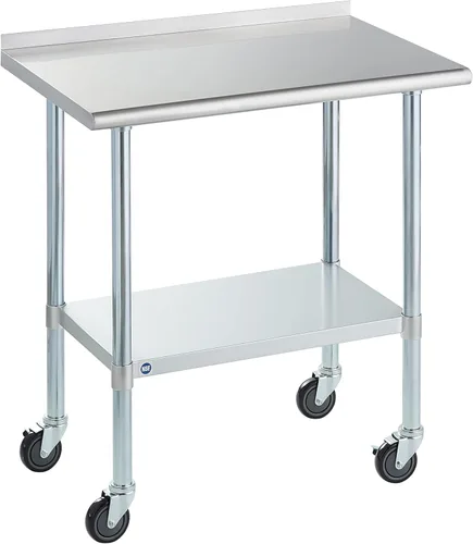 Miniatura 71 de Mesa de acero inoxidable para preparación y trabajo con protector contra salpicaduras, 24x72 pulgadas