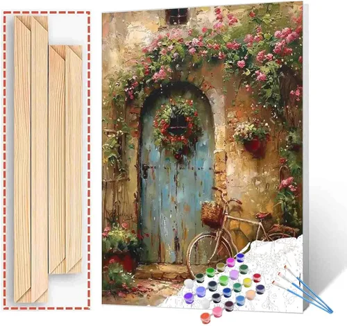 Miniatura 50 de Kits de pintura por números para adultos principiantes, pintura al óleo sobre lienzo de 16 x 20 pulgadas, lámpara de flores y óleo, pigmento 4-Art-06