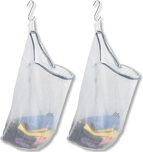 2 piezas de bolsas de lavandería colgantes de malla para lavadora, bolsa de lavado de 15 x 12 pulgadas para ropa delicada y lencería con ganchos en S