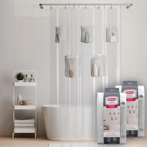 Miniatura 12 de Rubbermaid Forro de cortina de ducha transparente, forro de ducha de PEVA resistente al agua para baño, con imanes y ojales gris carbón inoxidables