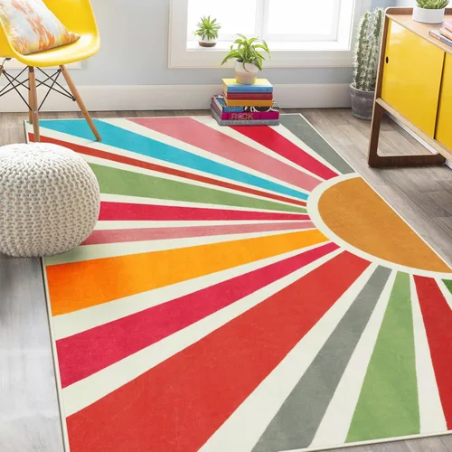 Miniatura 28 de STARUIA - Alfombra Boho Lavable de 3'x5', Alfombra de Área para Niños para Sala de Juegos, Alfombras Coloridas para Niños para Dormitorio, Alfombra
