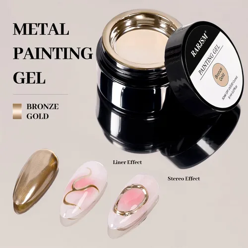 Miniatura 3 de RARJSM Esmalte de uñas de gel con pintura metálica oro bronce cromo 3D, efecto espejo reflectante brillante, gel de dibujo metálico pintado, 8 ml