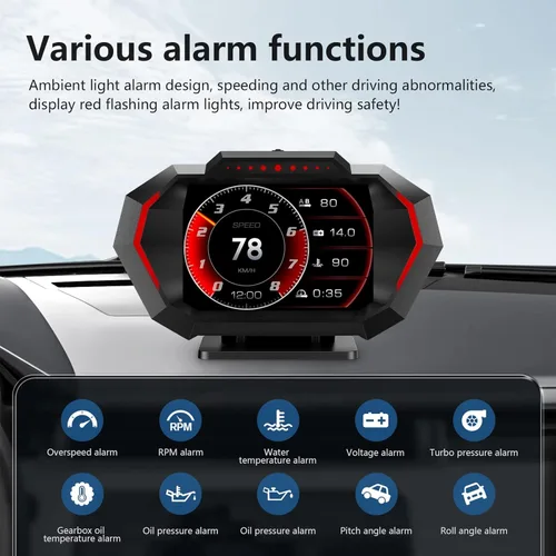 Miniatura 2 de AZIJYV Indicador Obd2 con velocidad, pantalla frontal para coches P24, consumo de combustible, RPM, alarma de sobrevelocidad, velocímetro digital