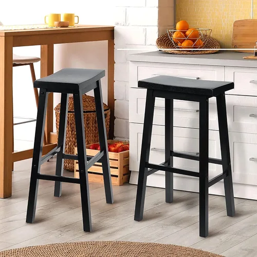 Miniatura 2 de PJ Wood Taburete de cocina con asiento de silla de montar de 24 pulgadas con placa de pie - negro