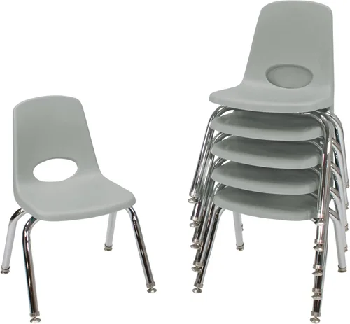 Miniatura 83 de FDP 16" Silla apilable escolar, silla de estudiante apilable con patas de acero cromado y ruedas; para aprendizaje en casa o en el aula - Gris claro