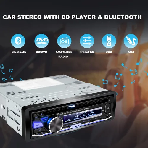 Miniatura 2 de Estéreo de coche de un solo DIN con reproductor de CD/DVD Bluetooth Radio FM/AM/RDS Receptor de audio USB SD AUX