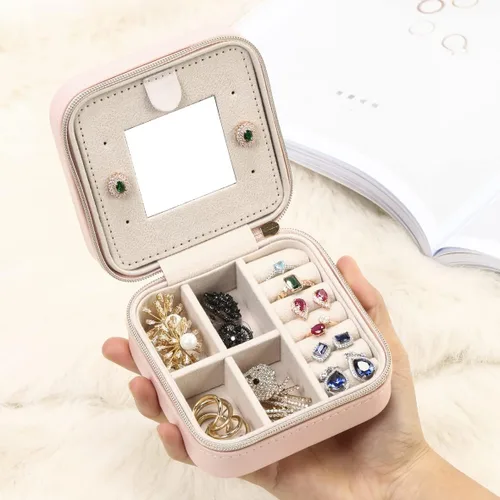 Miniatura 2 de TRODANCE Estuche de viaje para joyas con espejo, pequeño organizador de joyas de viaje, caja de joyería portátil, mini organizador
