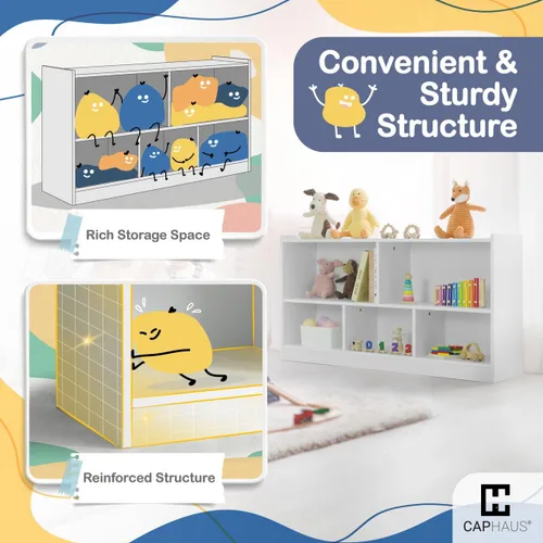 Miniatura 4 de CAPHAUS Organizador de almacenamiento de juguetes con compartimentos abiertos para niños, 44.1 x 11.8 x 24.2 pulgadas, blanco, organizadores
