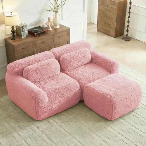 Miniatura 35 de Sofás de nube sin hueso de 80.4 pulgadas, tela de felpa suave y esponjosa, sofá cama modular con 2 otomanas, sofás de dos plazas de chocolate,