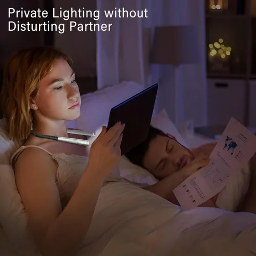 Miniatura 6 de Vekkia Luz LED de lectura de cuello recargable, luz de libro para leer en la cama, 3 colores y 5 brillo ajustable, larga duración. Ideal para tejer