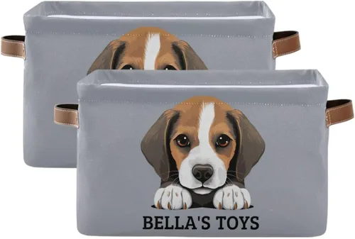 Miniatura 10 de Cesta de almacenamiento personalizada para perros con asas, nombre de mascota personalizado y foto, cajas de almacenamiento plegables para abrigos