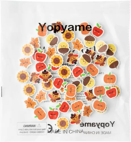 Miniatura 6 de Yopyame 60 piezas de miniborradores de otoño para niños, surtidos a granel, novedad hoja de arce calabaza, borrador de lápiz, lindos borradores