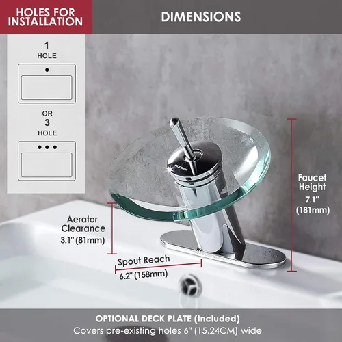 Miniatura 2 de Grifo para lavabo de baño con salida de agua en cascada, diseño único de latón moderno, vidrio circular, grifo para lavamanos, monocontrol