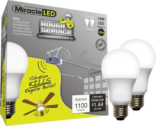 Miracle LED Bombilla doméstica de servicio duro de 14 W que reemplaza hasta 120 W (paquete de 2), luz blanca diurna