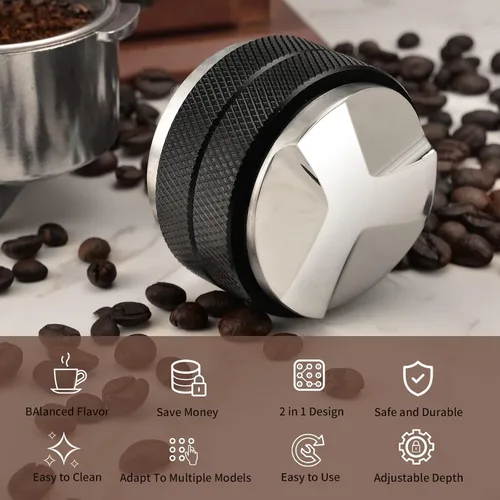 Miniatura 7 de Manipulador espresso de 2.008 in, altura ajustable del distribuidor de café, nivelador de café que se adapta con doble cabeza dos en uno y tres