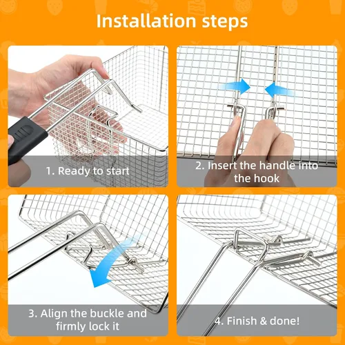 Miniatura 7 de Cesta para freidora eléctrica para freír alimentos, con mango de goma, 7.2 x 8.3 x 4.3 pulgadas, construcción resistente, adecuada para freír pollo