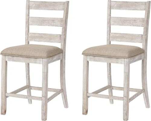 Signature Design by Ashley Skempton | 2 taburetes de bar tapizados de 24 pulgadas de altura de mostrador – Coastal Chic Escalera, Blanco Antiguo