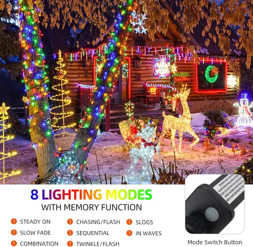 Miniatura 2 de MZD8391 300 luces LED rojas y verdes de 105 pies, luces de Navidad para interiores y exteriores, luces de árbol de Navidad, decoraciones de fiesta