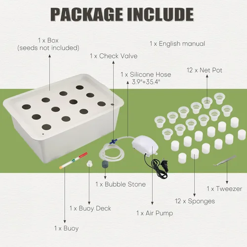 Miniatura 4 de NATGAI Kit de cultivo de sistema hidropónico con bomba de aire, 12 agujeros, caja de cultivo sin suelo, caja de jardín para hierbas, lechuga