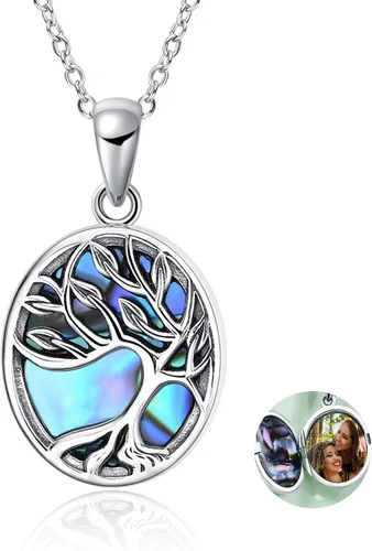Miniatura 9 de ONEFINITY Collar con medallón de árbol de la vida, collar de plata de ley que sostiene fotos, colgante de medallón del árbol de la vida