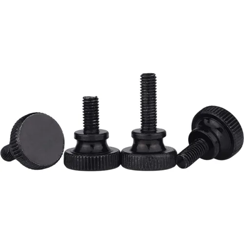 Miniatura 5 de 5 unids M8x10mm negro cabeza alta mano tornillo paso doble capa moleteado ajuste mecánico perno clavo