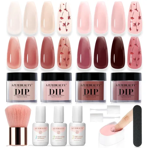 Miniatura 19 de Azurebeauty - Kit de iniciación de uñas de polvo de inmersión, primavera y verano, tonos pastel verde brillante, rosa intenso, púrpura, 4