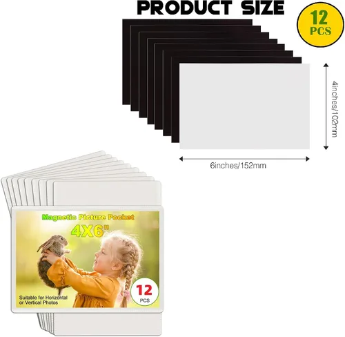 Miniatura 2 de CHUNNIAO Paquete de 24 imanes de fotos para refrigerador, más solución para mostrar tus fotos, 12 marcos de fotos para refrigerador y 12 hojas