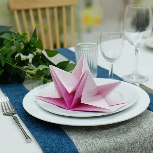 Miniatura 4 de Servilletas de cena de origami en forma de estrella en rosa y blanco degradado (desechables), paquete de 12, 23 x 15 pulgadas, papel de 3 capas