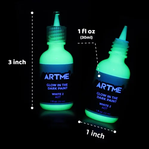 Miniatura 4 de Artme Pintura que brilla en la oscuridad, juego de 12 colores brillantes de 1.0 fl oz/1 oz, fluorescente brillante de larga duración, perfecta