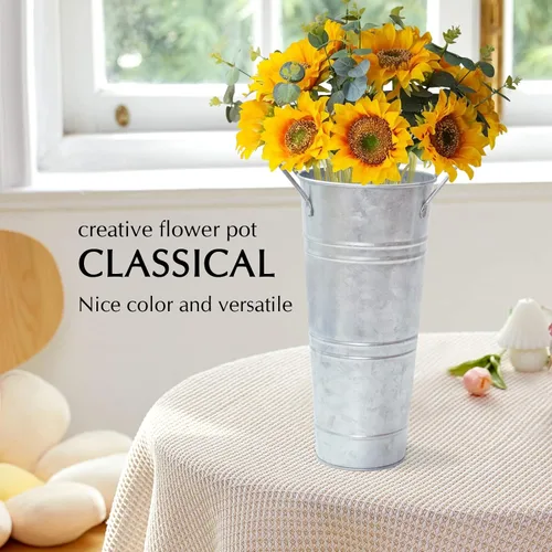 Miniatura 9 de Notakia Jarrones de metal galvanizado, jarrones de cubo de flores francesas para flores cortadas para decoración del hogar y decoración de mesa