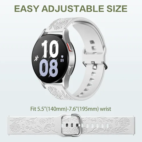 Miniatura 9 de Samsung Galaxy - Correa deportiva de silicona grabada con girasol de 1.575 pulgadas/1.732 pulgadas, para mujeres y hombres Blanco