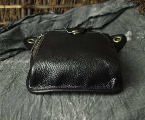 Miniatura 6 de Le'aokuu - Bolso de pierna para moto, de cuero genuino, para hombre, bolso tipo mensajero a la cintura), 211-5