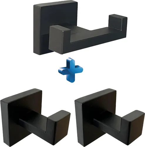 Miniatura 10 de BOZWELL Ganchos dobles para toallas para baño, montaje en pared dorado cepillado, paquete de 2 ganchos modernos de estilo cuadrado para bata, Oro