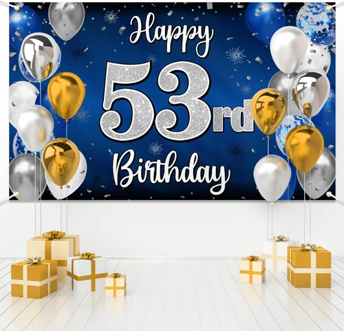 Miniatura 210 de Decoración de feliz cumpleaños 35, globo azul y plateado de 35 años, cartel grande de telón de fondo de cumpleaños, suministros para fiesta de 35th