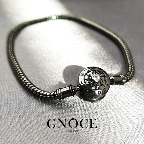Miniatura 4 de GNOCE Pulsera de plata de ley 925 con colgante de calavera y cadena de seguridad con cierre (7.9)