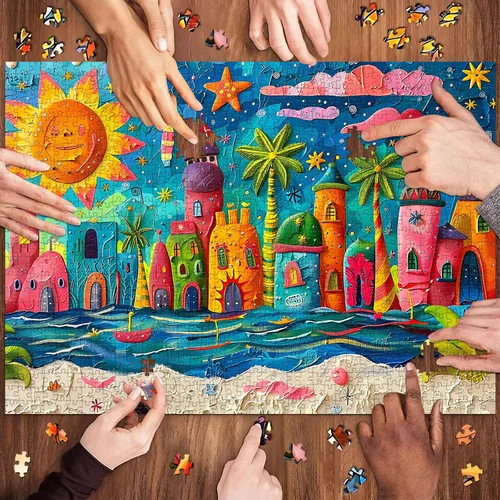 Miniatura 5 de Sunny Beach Puzzles para adultos de 1000 piezas, rompecabezas para adultos, juguetes desafiantes para adultos, rompecabezas imposible, rompecabezas