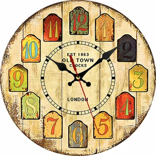 Miniatura 30 de Reloj de pared redondo de madera de 12 pulgadas, silencioso, sin tictac, de cuarzo, funciona con pilas, para oficina, cocina, dormitorio, aula