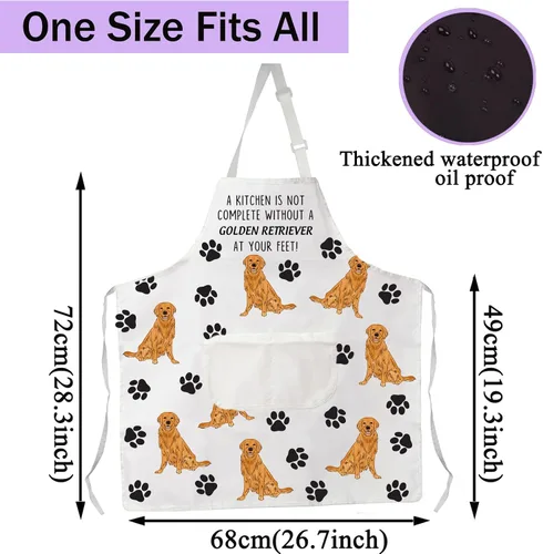 Miniatura 4 de CENWA Delantal Golden Retriever con bolsillos Golden Retriever Gifts Delantal de cocina ajustable para amantes de los perros de los animales