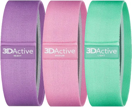 Miniatura 9 de 3DActive Bandas de resistencia de tela para piernas y glúteos. Juego de bandas anchas antideslizantes para la cadera para entrenamientos en casa