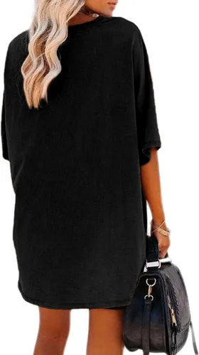 Miniatura 2 de Remidoo Camiseta de Gran Tamaño para Mujer con Cuello Redondo Sólido de Manga Corta Holgada de Algodón