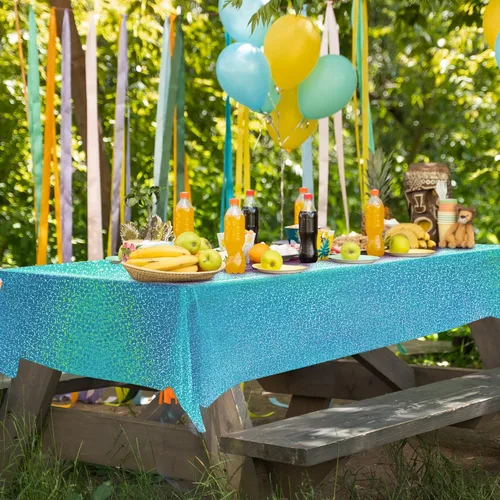 Miniatura 6 de 1 pieza Manteles Láser Holográficos Azules de 40" x 108" Manteles de Plástico para Fiestas Decoración de Fiesta Brillante Reluciente para Invierno