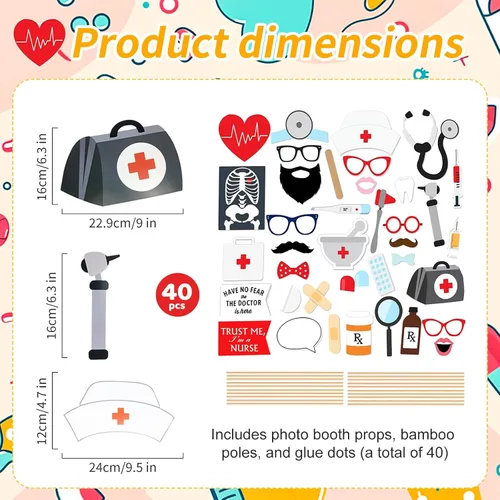 Miniatura 2 de Kit de 40 accesorios profesionales para cabina de fotos médicas para eventos de adultos, celebraciones de oficina dental, graduación de médico