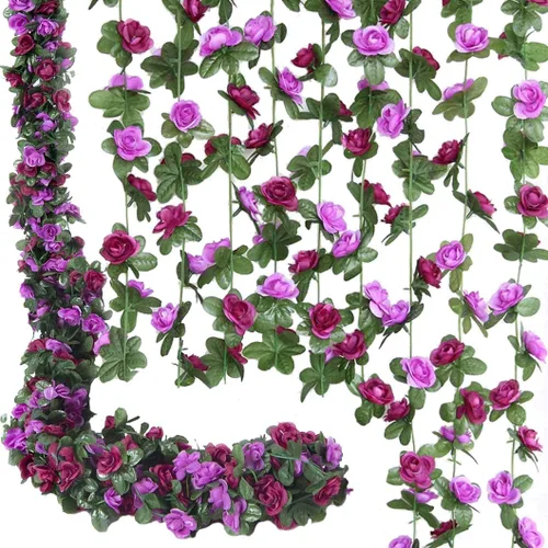 Flores falsas, 10 unidades, plantas artificiales de vid de rosas colgantes, hiedra rosa para el hogar, hotel, oficina, boda, fiesta, jardín,