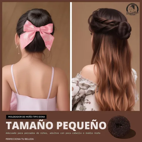 Miniatura 5 de Teenitor Máquina para hacer moños de pelo para mujer, 4 moños de ballet marrones en 4 tamaños, donas para el cabello B- marrón