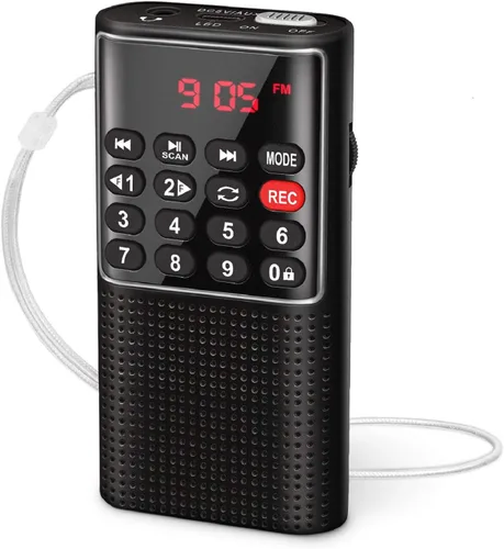 Mini radio FM Walkman de bolsillo, radio portátil con grabador, llave de bloqueo, reproductor de tarjetas SD, funciona con batería recargable, por